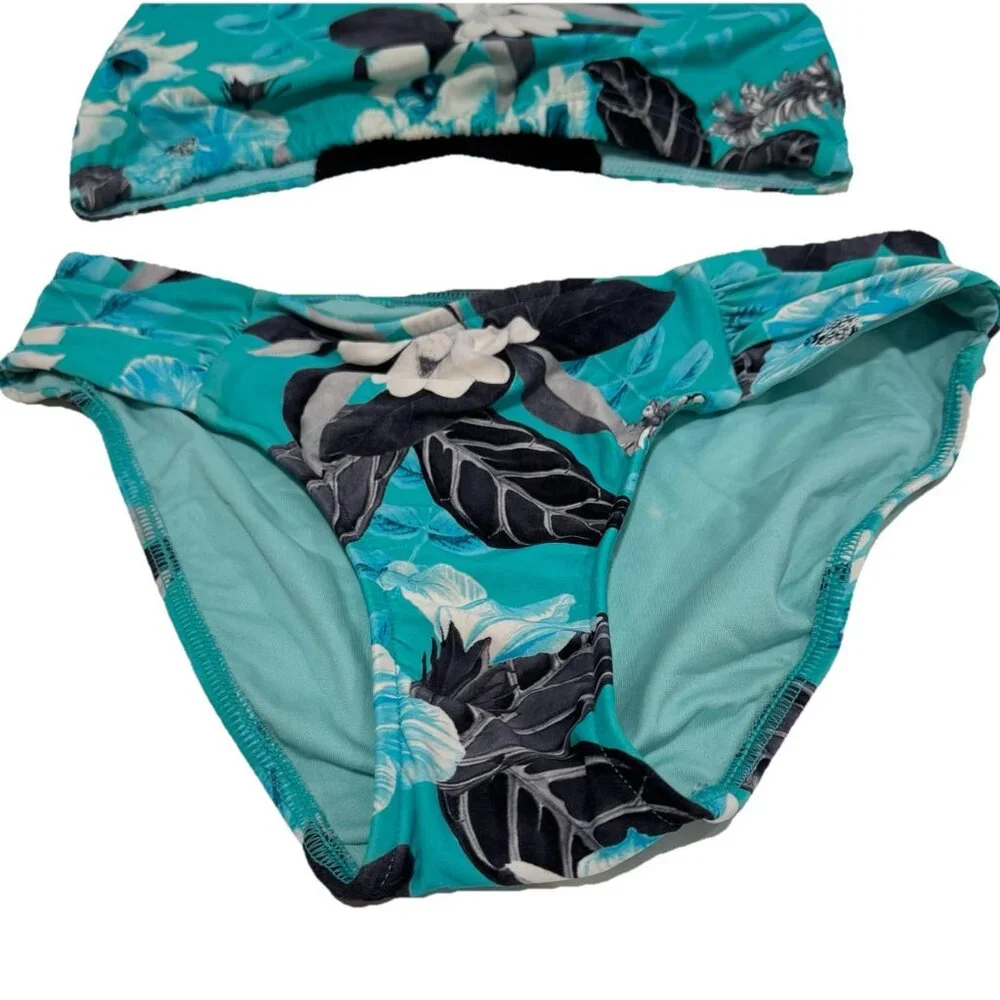 SEAFOLLY ANTHROPOLOGIE TROPICAL VACAY GREEN FLORAL BIKINI BOTTOMS (8)‎ TOP (XS)